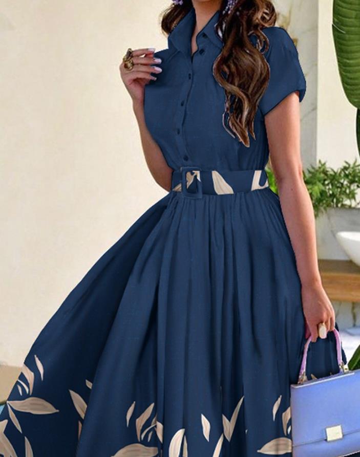 2023 Summer New Casual Commuting Women's Dress Fashion Elegant Commuting Floral Print Ruched Buttoned Shirt Dress Ottd