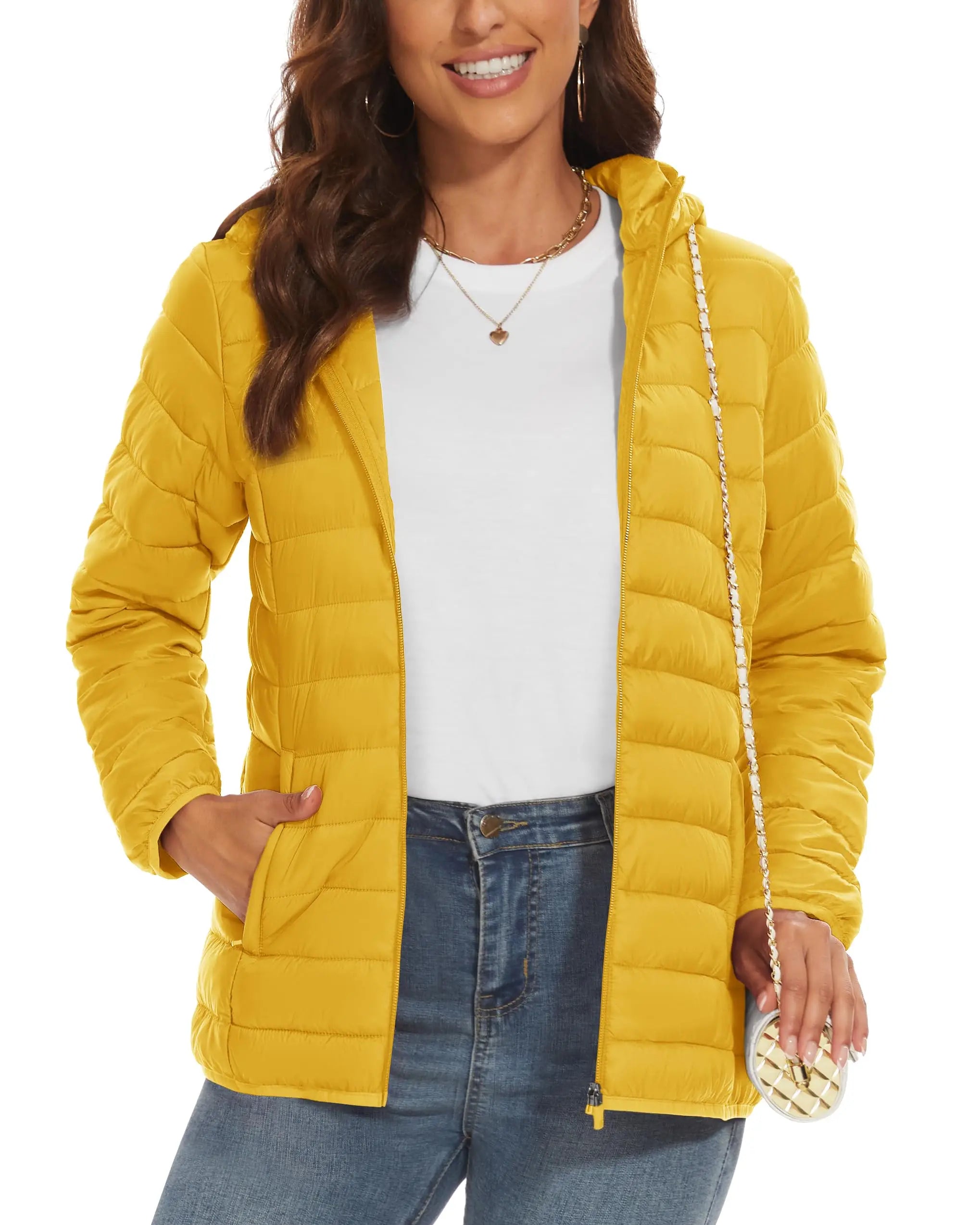 TACVASEN Winter Hooded Puffer Jacket Womens Quilted Warm Coats Casual Windbreaker Waterproof Padded Lightweight Outdoor Outwear