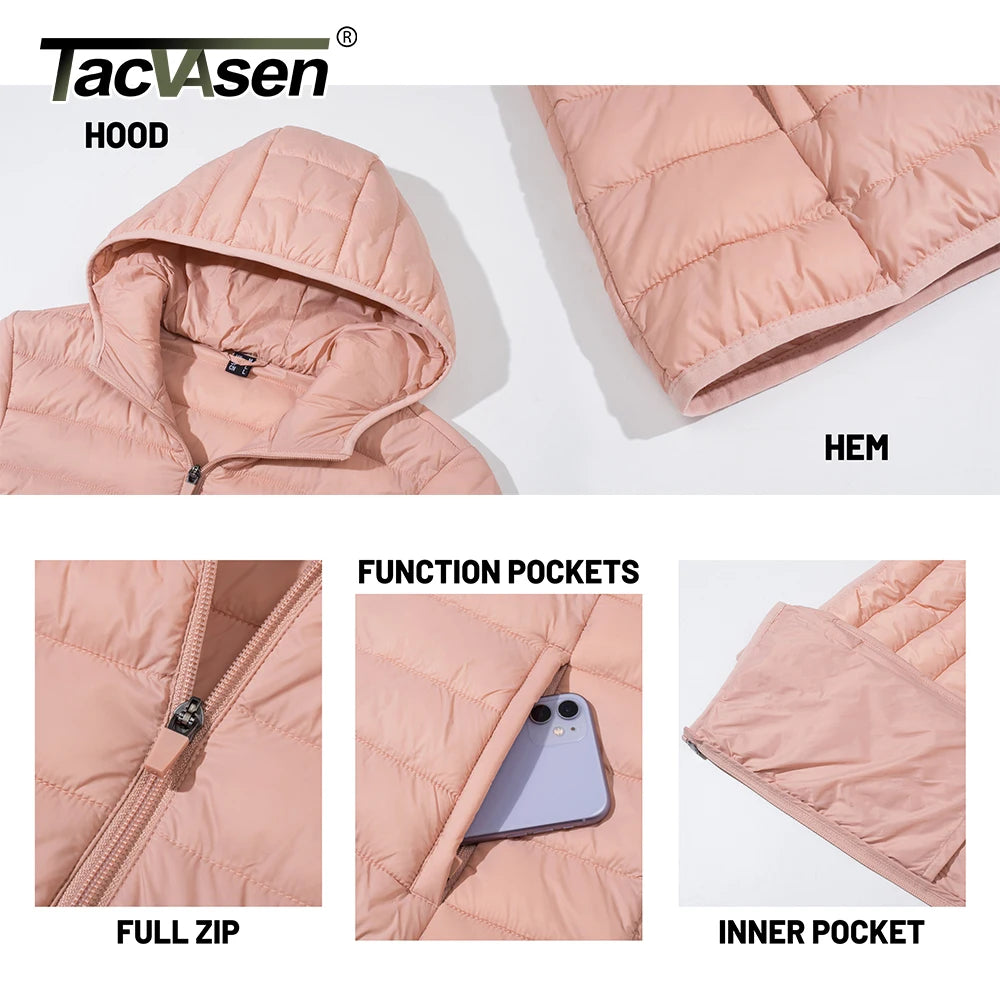 TACVASEN Winter Hooded Puffer Jacket Womens Quilted Warm Coats Casual Windbreaker Waterproof Padded Lightweight Outdoor Outwear
