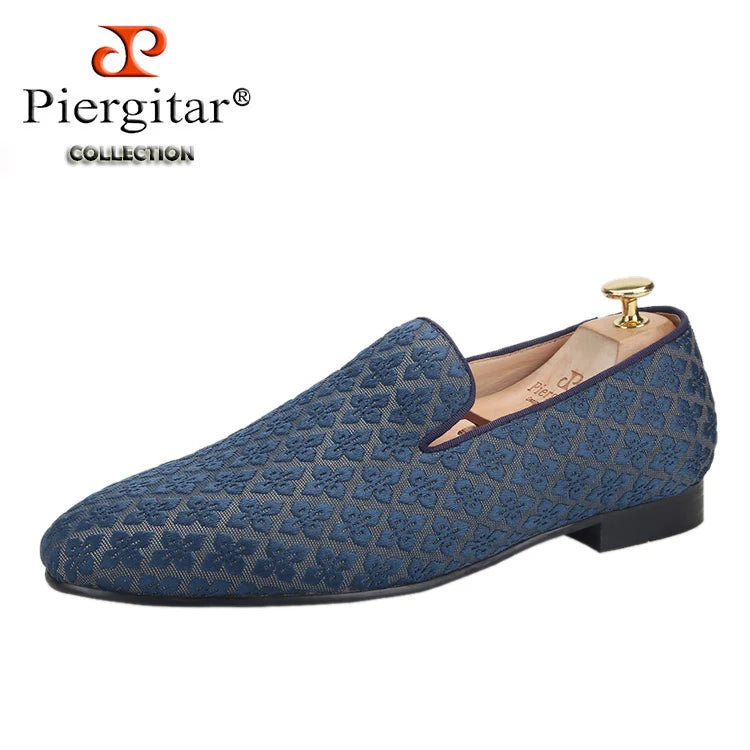 Piergitar 2021 Loafers Men Cross Printed Silk Man's Casual Shoes Leather Insole Male Smoking Slippers Handmade Plus Size