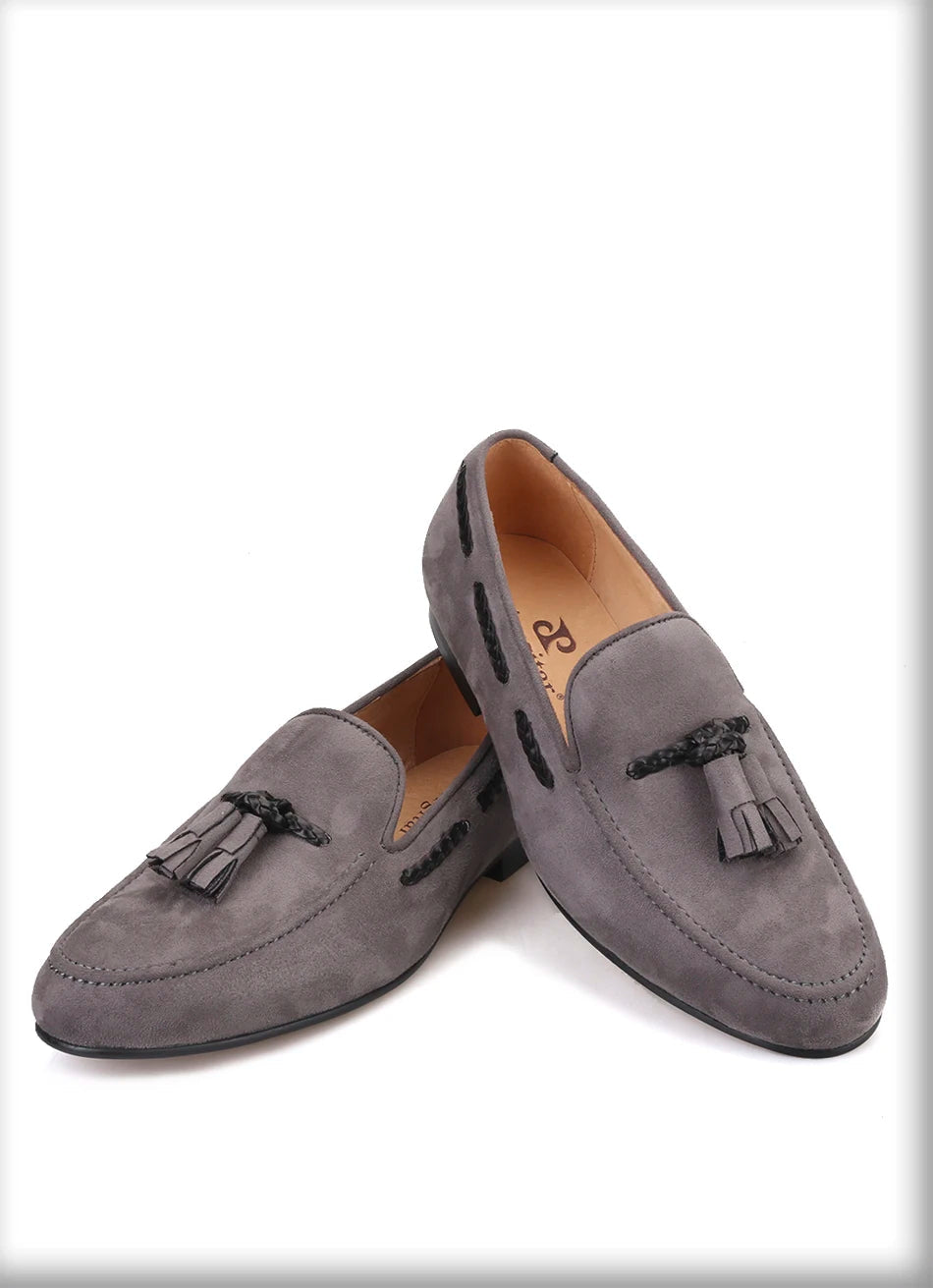 Plus size men's party and prom shoes made of velvet with a new tassel style.