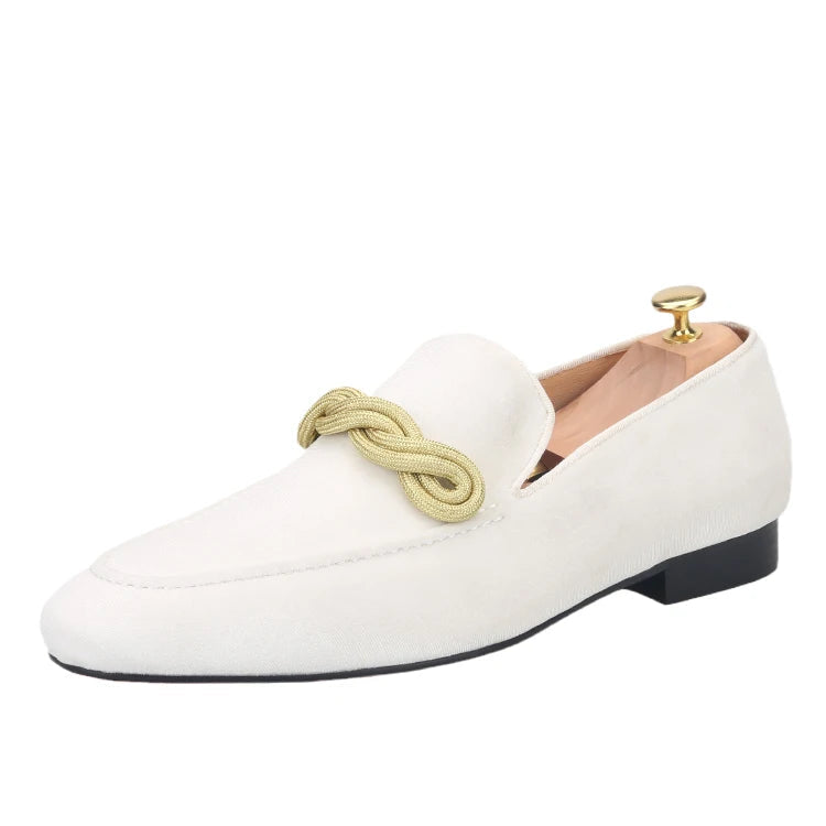 Men's smoking slippers with a gold rape design, made by hand.