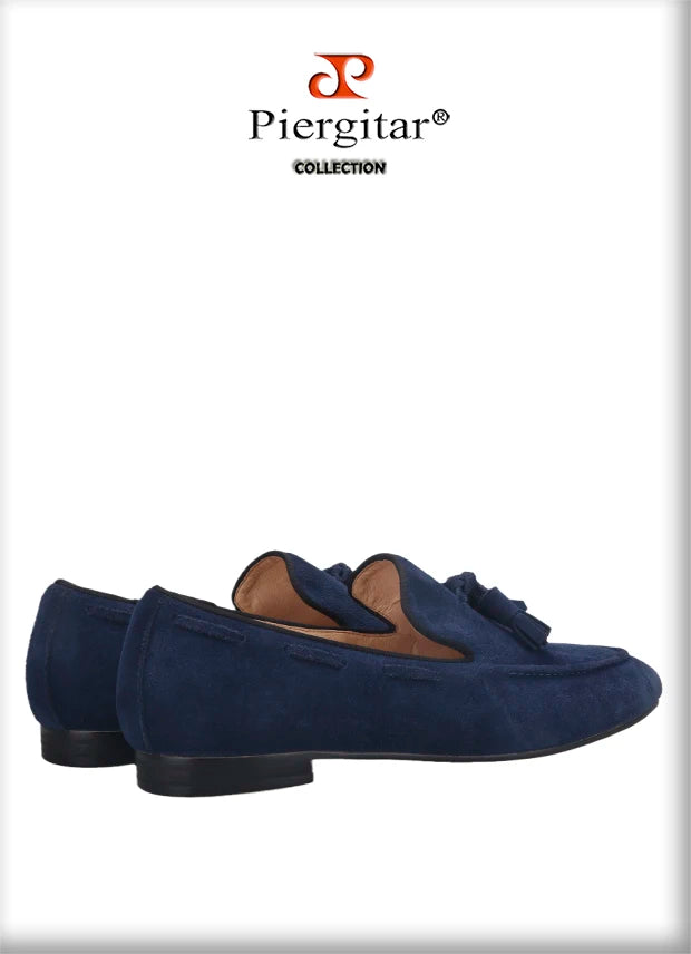 Piergitar Handmade Navy Suede Tassel Design Men's Loafers Classic Men Moccasin For Party And Prom Men's Casual Shoes Plus Size