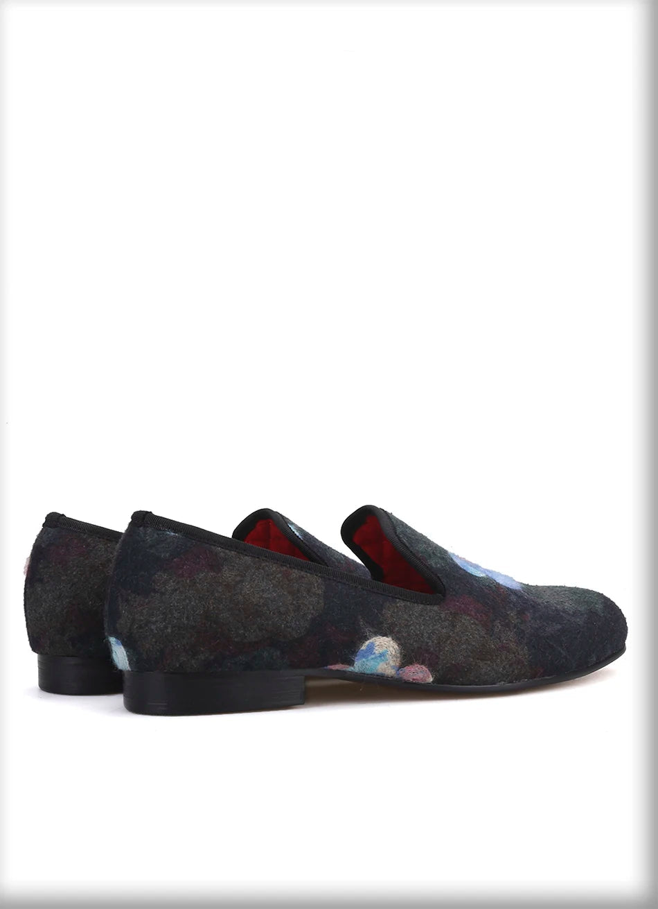 Mix color knitted fabric prom and party men's loafers style ethnic men's flats with flower printing