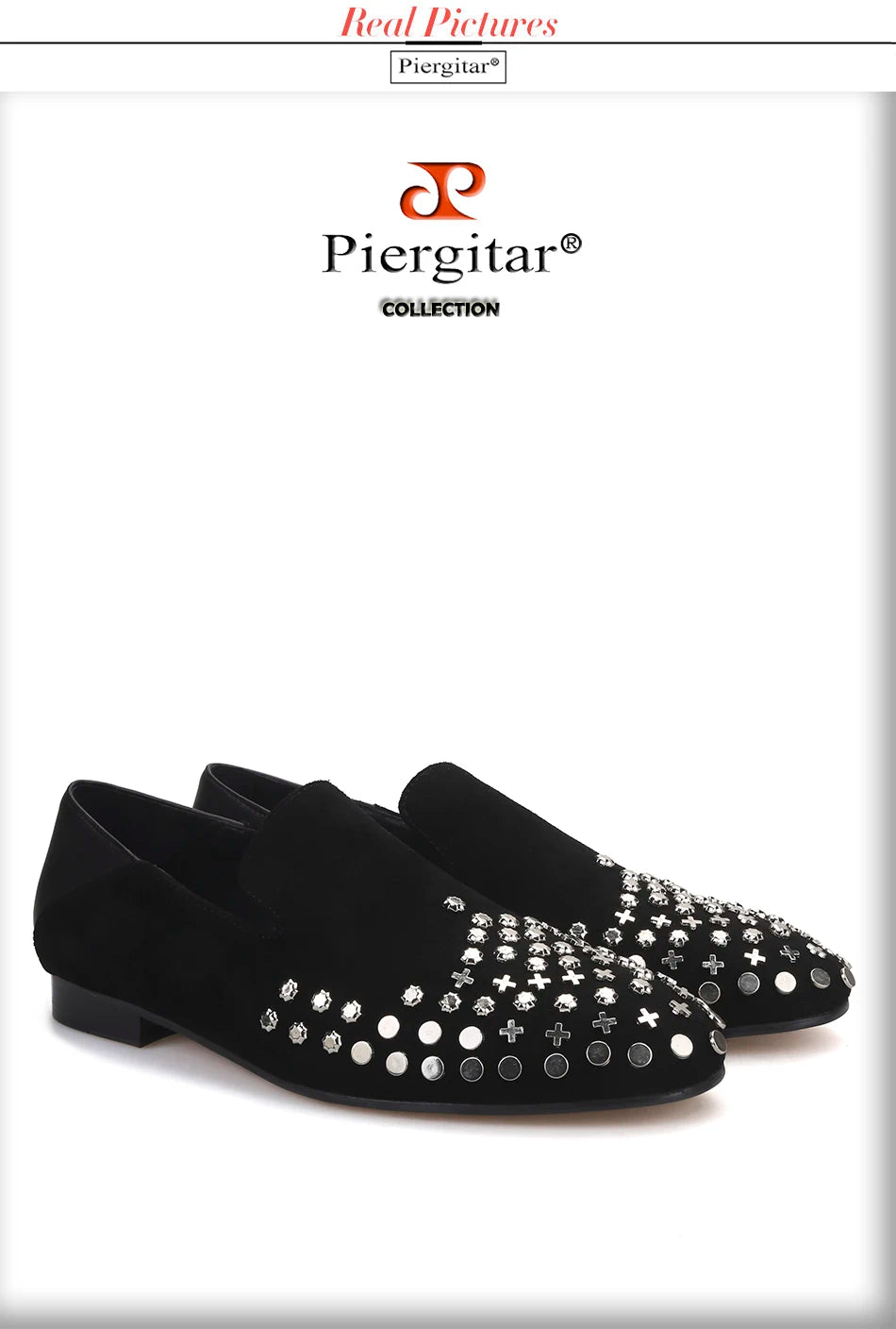 Piergitar handmade black cow leather men metal button smoking slippers fashion men's loafers for wendding and prom plus size