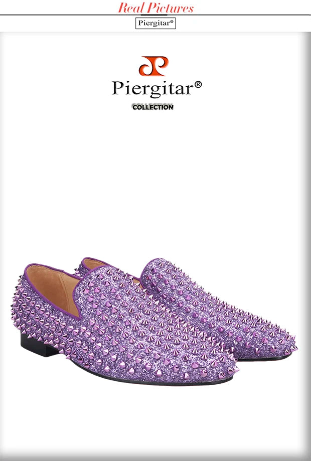 Piergitar New Style Purple Spikes Men Casual Shoes For Party and Banquet CL Same Design Handmade Men's Loafers Red Sole