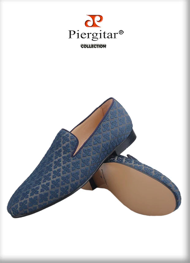 Piergitar 2021 Loafers Men Cross Printed Silk Man's Casual Shoes Leather Insole Male Smoking Slippers Handmade Plus Size