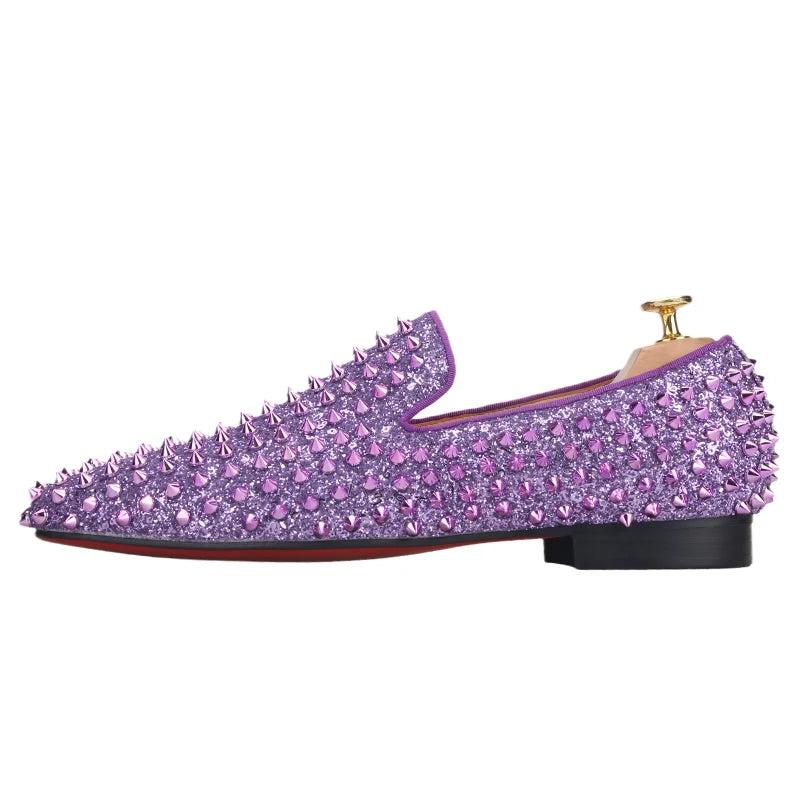 Piergitar New Style Purple Spikes Men Casual Shoes For Party and Banquet CL Same Design Handmade Men's Loafers Red Sole
