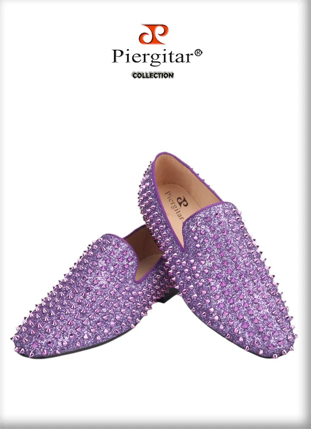 Piergitar New Style Purple Spikes Men Casual Shoes For Party and Banquet CL Same Design Handmade Men's Loafers Red Sole
