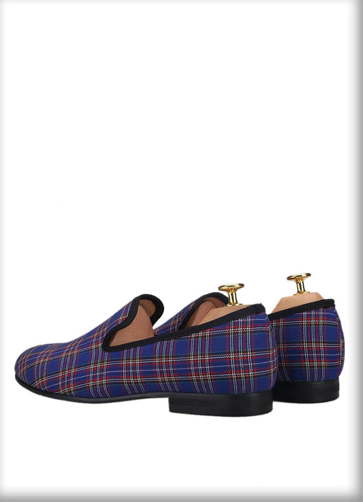 New Handmade Scottish plaid Men Fabric Shoes Men Casual Loafers Plus-Size Classic Smoking Flats