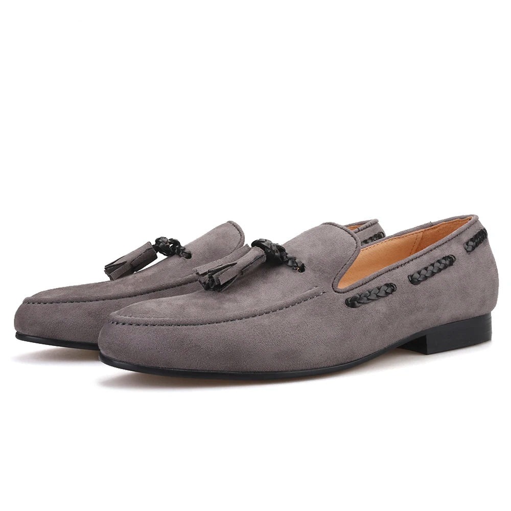 Plus size men's party and prom shoes made of velvet with a new tassel style.
