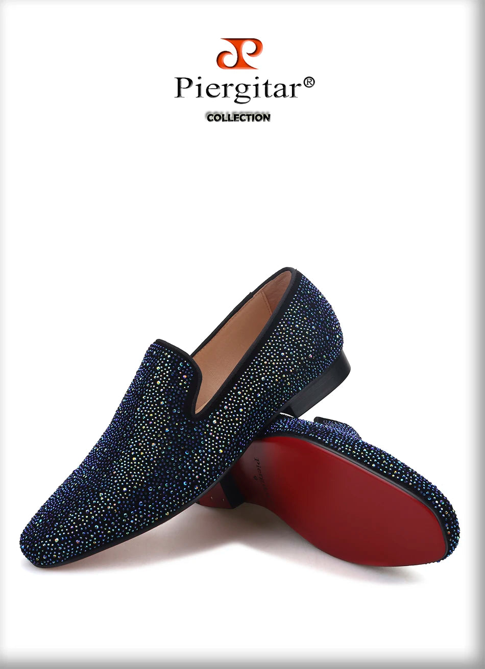 Piergitar 2020 men leather shoes with mixed colors rhinestones prom and banquet men casual loafers luxurious smoking slippers
