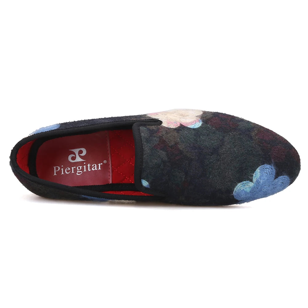 Mix color knitted fabric prom and party men's loafers style ethnic men's flats with flower printing