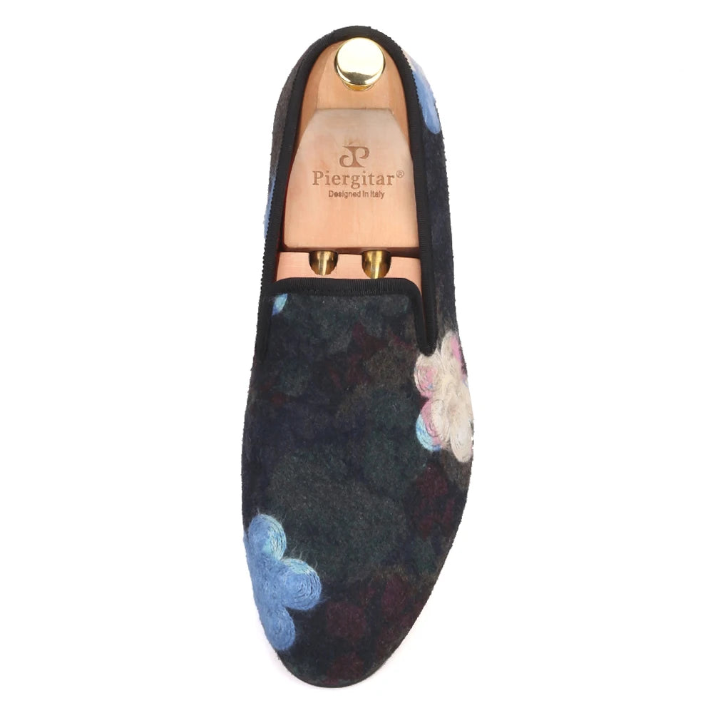 Mix color knitted fabric prom and party men's loafers style ethnic men's flats with flower printing