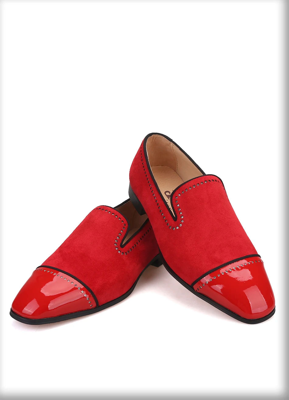 Men's dress shoes and casual shoes in black suede leather with rhinestones