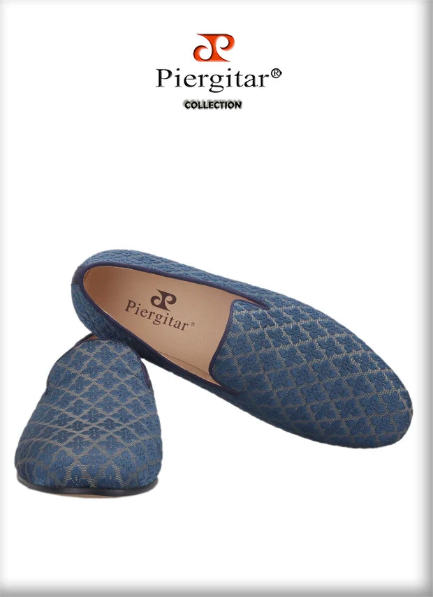 Piergitar 2021 Loafers Men Cross Printed Silk Man's Casual Shoes Leather Insole Male Smoking Slippers Handmade Plus Size