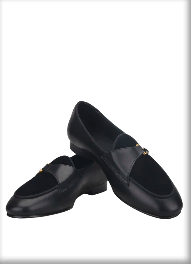 British Classics Men's smoking slippers in Golden Single-buckled style, hand-polished calf leather.