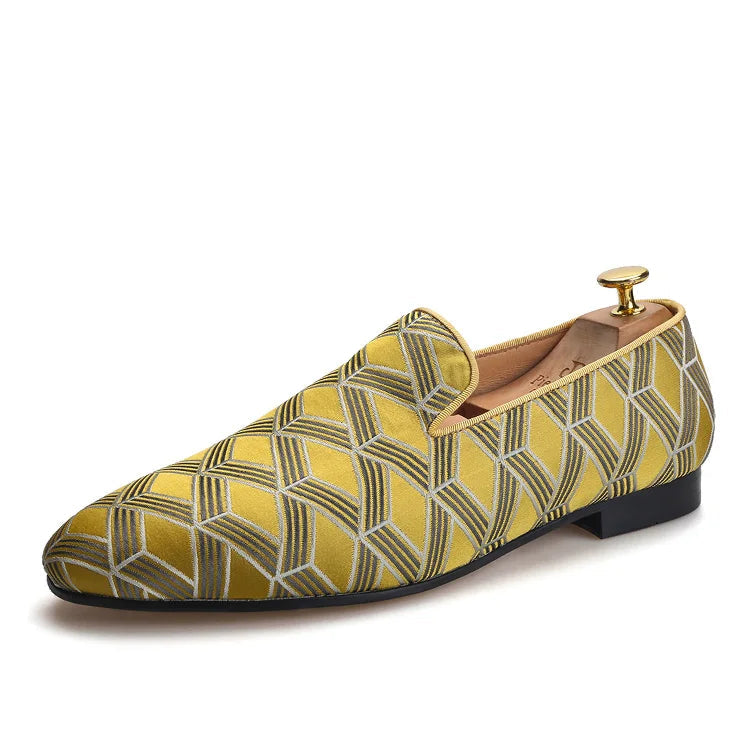 High Quality Silk Fabric Men's Slippers for Weddings and Parties with Leather Insoles