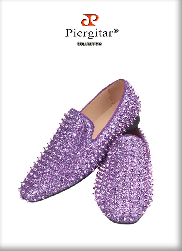 Piergitar New Style Purple Spikes Men Casual Shoes For Party and Banquet CL Same Design Handmade Men's Loafers Red Sole