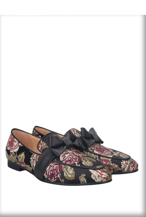 New Style Floral Silk Men Moccasin Handmade leather Butterfly-Knot Men’s Flat Shoes Plus Size