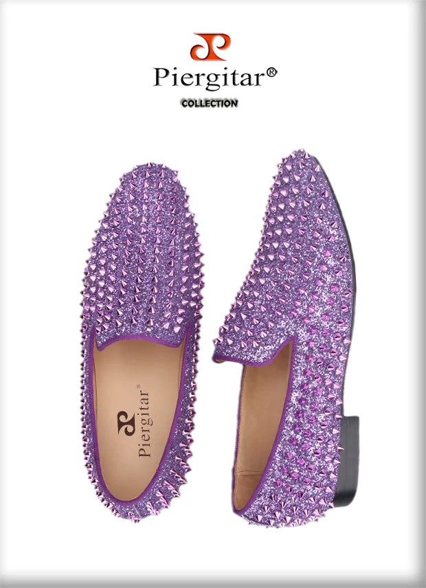 Piergitar New Style Purple Spikes Men Casual Shoes For Party and Banquet CL Same Design Handmade Men's Loafers Red Sole