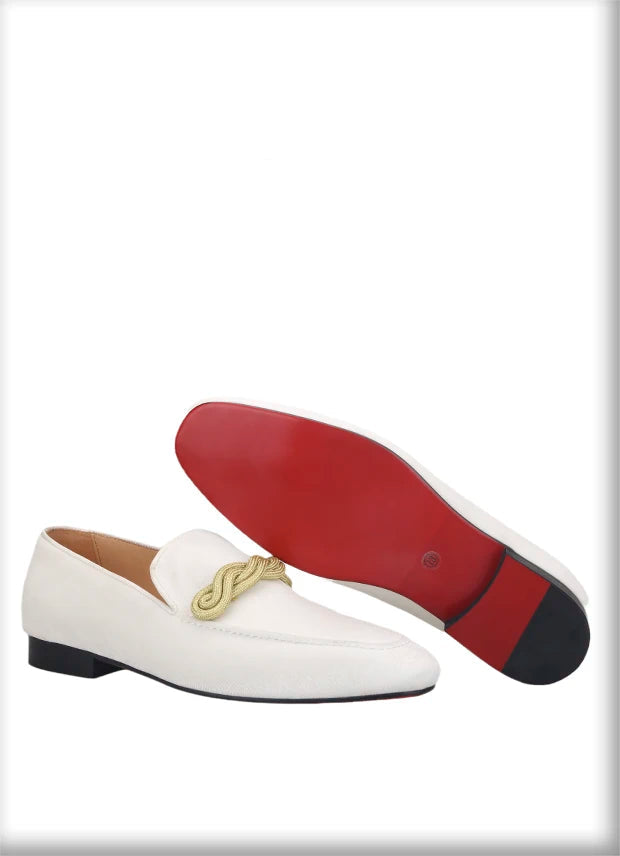 Men's smoking slippers with a gold rape design, made by hand.