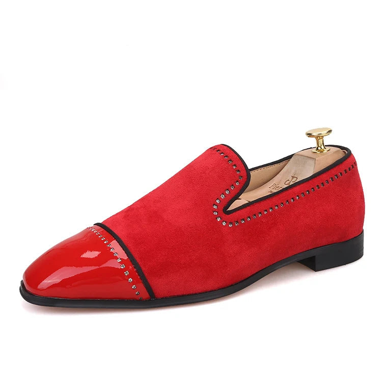 Men's dress shoes and casual shoes in black suede leather with rhinestones