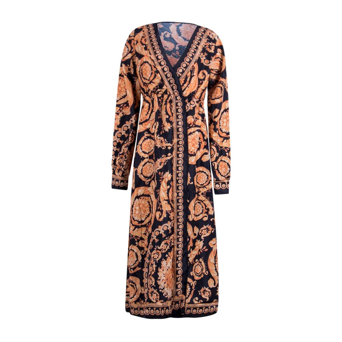 Womens boho maxi dress V neck loose Printed Long Dress