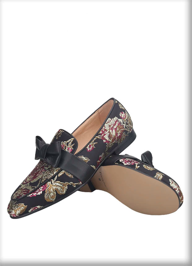 New Style Floral Silk Men Moccasin Handmade leather Butterfly-Knot Men’s Flat Shoes Plus Size