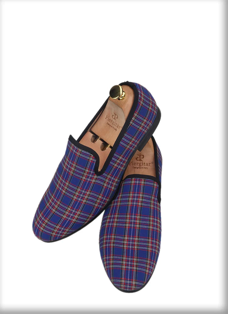 New Handmade Scottish plaid Men Fabric Shoes Men Casual Loafers Plus-Size Classic Smoking Flats