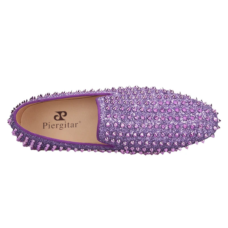 Piergitar New Style Purple Spikes Men Casual Shoes For Party and Banquet CL Same Design Handmade Men's Loafers Red Sole