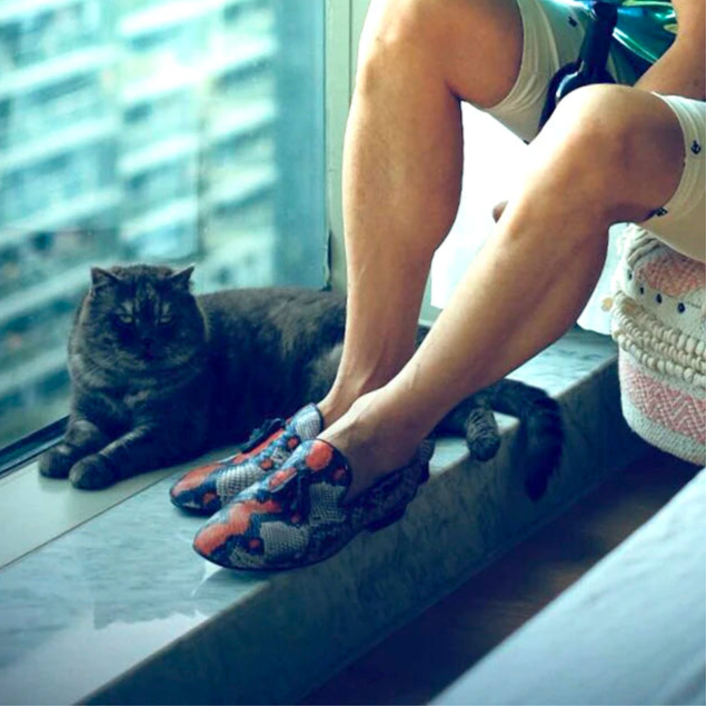 Men's casual shoes with tassels and cow leather in a snake pattern.