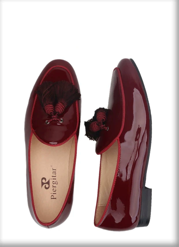 New Arrival Patent leather Handmade Tassel Men Smoking Slippers for Party and Wedding Men Loafers, Men's Dress Shoe