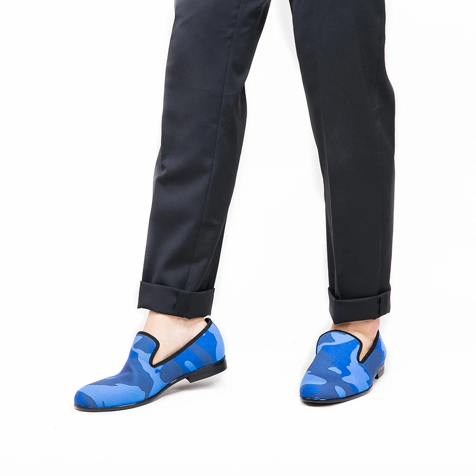 Piergitar Classic loafer styling composed of charged blue shades for a sophisticated yet playful appearance men smoking slippers