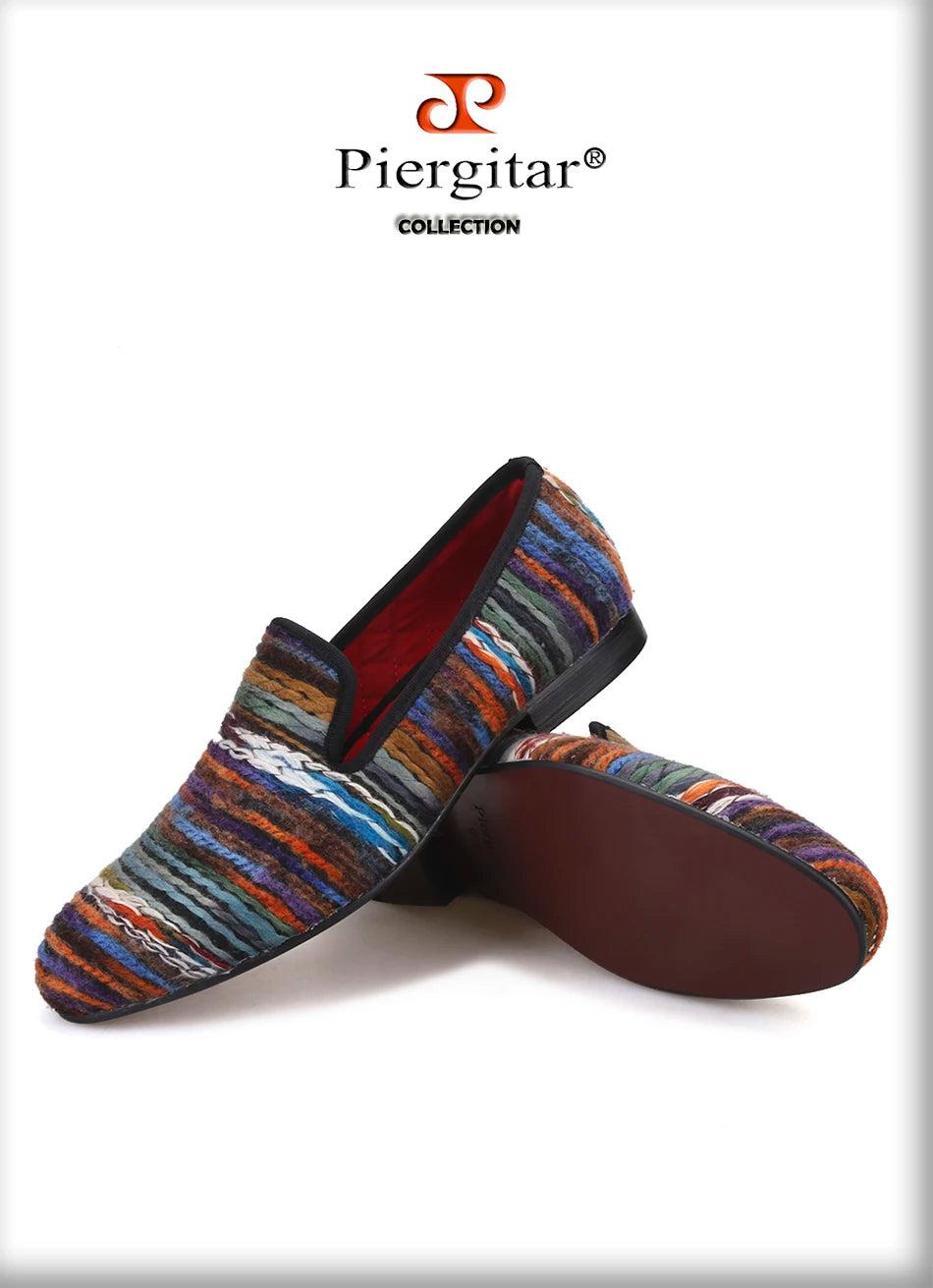 Piergitar Colourful Cotton Fabric Men Shoes Retro And Fashion Loafers British Style Smoking Slippers Plus Size Slip-On Flats