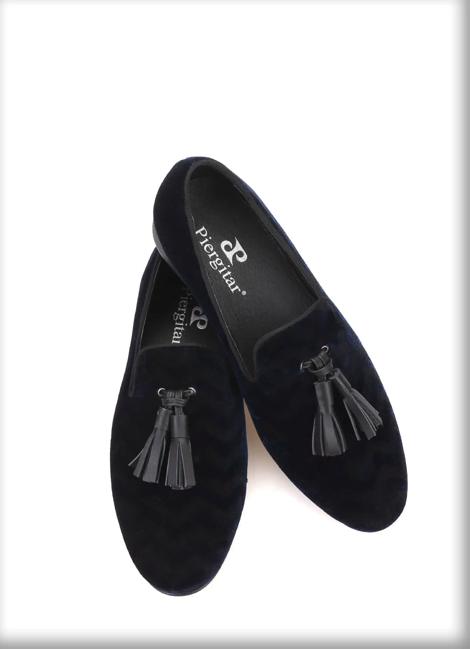 Mix color plaid pattern men's velvet shoes with black leather tassels for wedding and party men's dress shoes