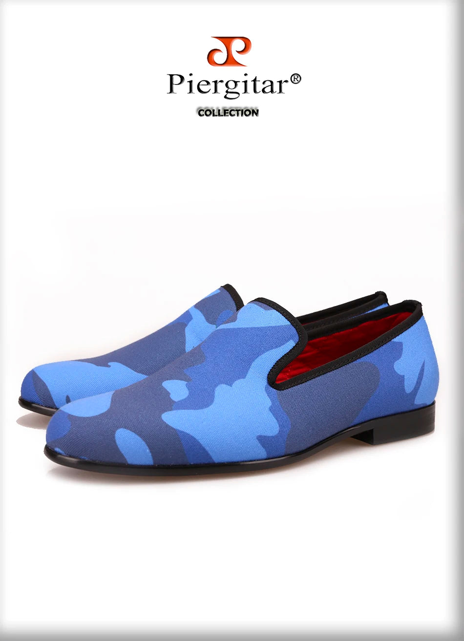 Piergitar Classic loafer styling composed of charged blue shades for a sophisticated yet playful appearance men smoking slippers