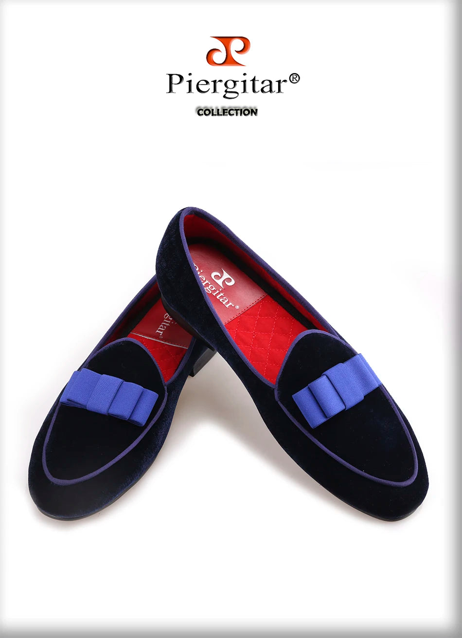 Piergitar new arrival Handmade Men velvet shoes with short Tongue and Bowtie Men party and wedding dress shoes Banquet loafers