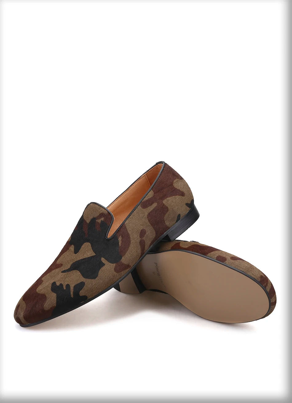 Men's smoking slippers in Horsehair and Camouflage for Parties, Banquets and Casual Shoes