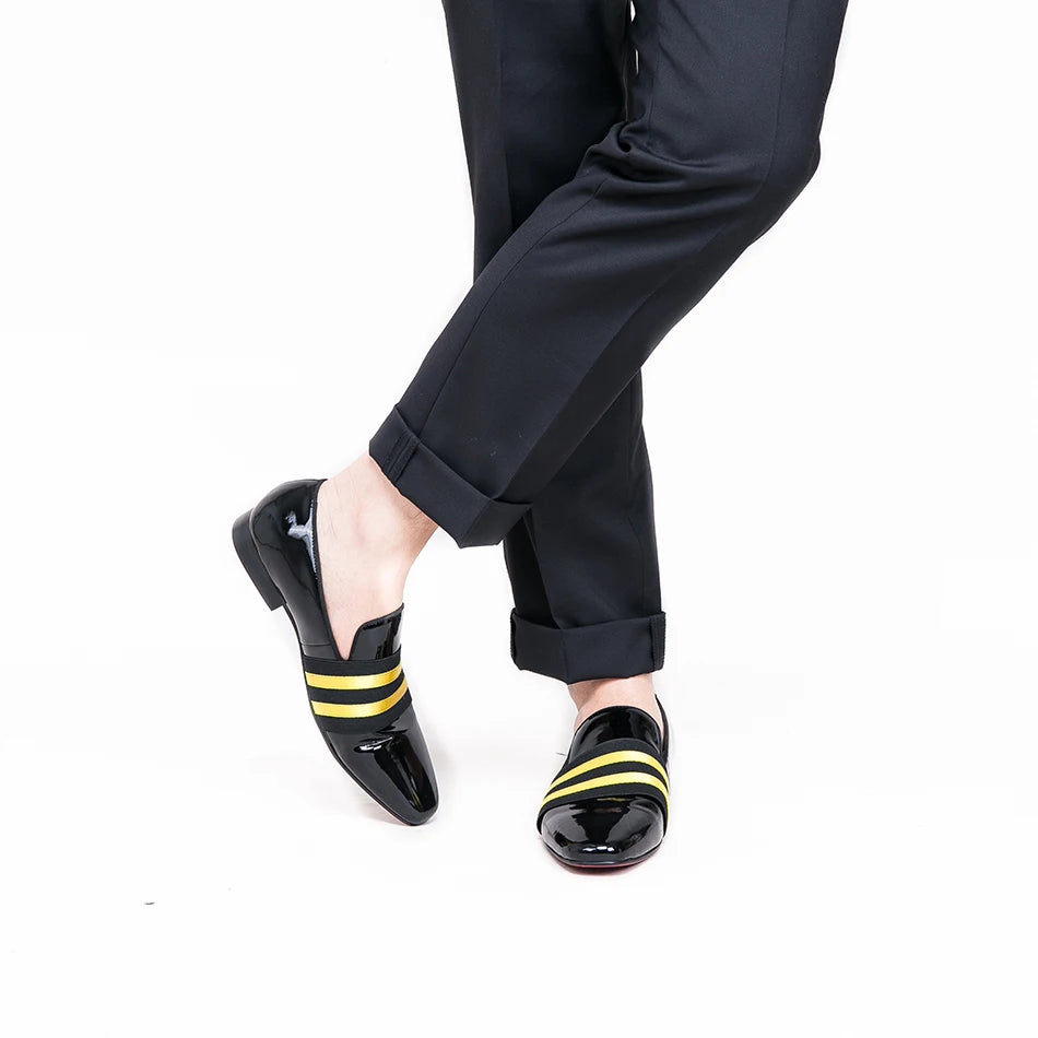 Men's Patent Leather Slip-On Shoes with Patchwork Colour Crossband Comfortable Wear for Fashion Party
