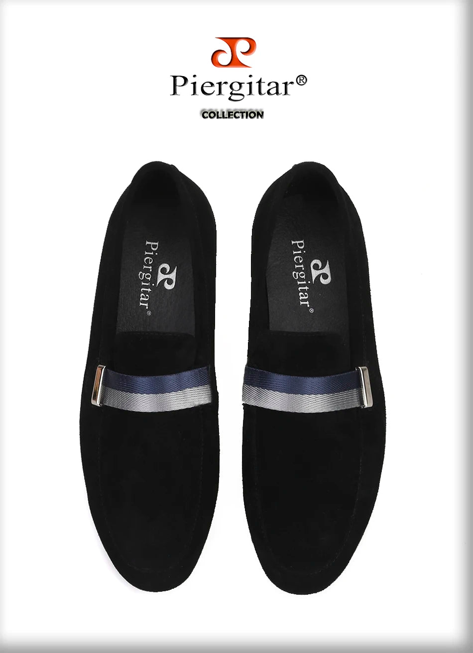 Piergitar Handcraft Men suede shoes with mixed lace Men Smoking Slipper Fashion Party and banquet men's loafers Plus size