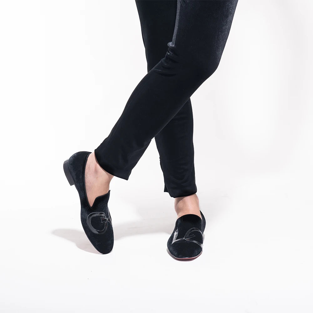Handmade Black Velvet Shoes Featuring "LOVE", Leather Letters for Fashion Party CL Same Style Men's Loafers