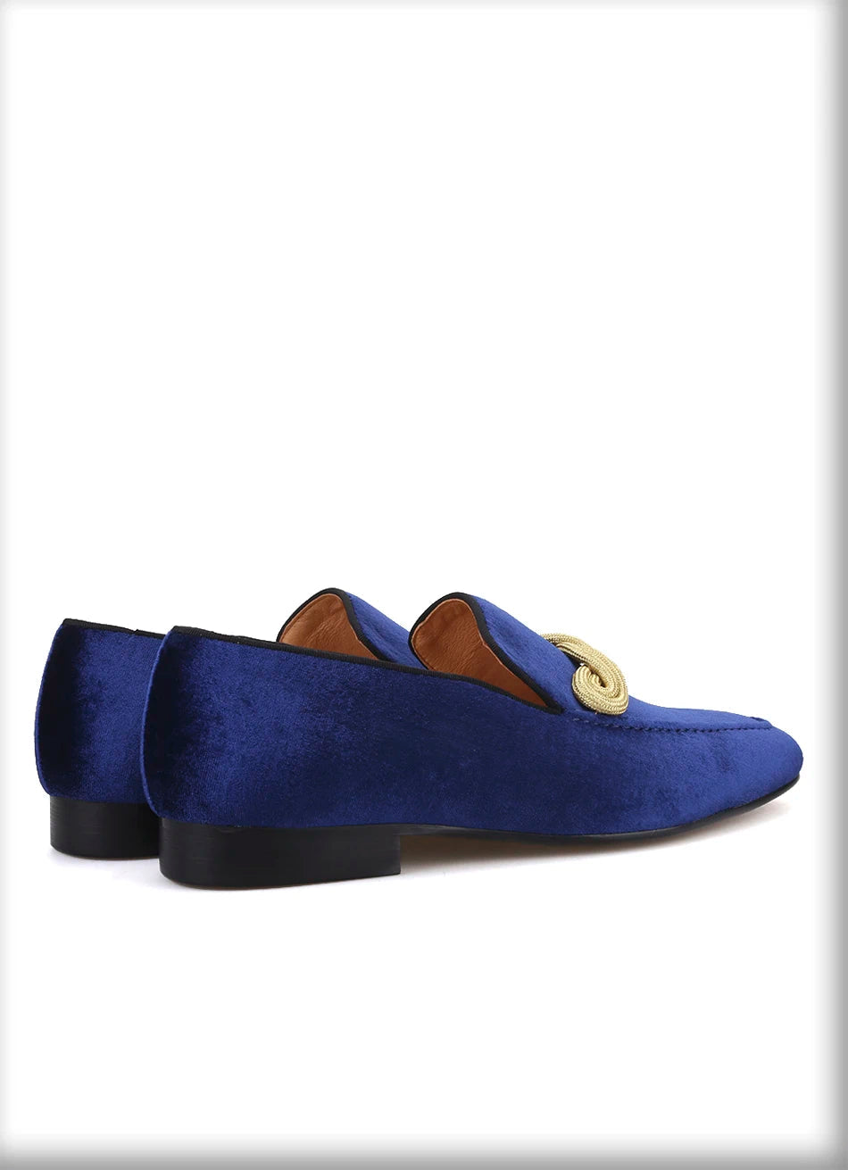 Men's smoking slippers with a gold rape design, made by hand.