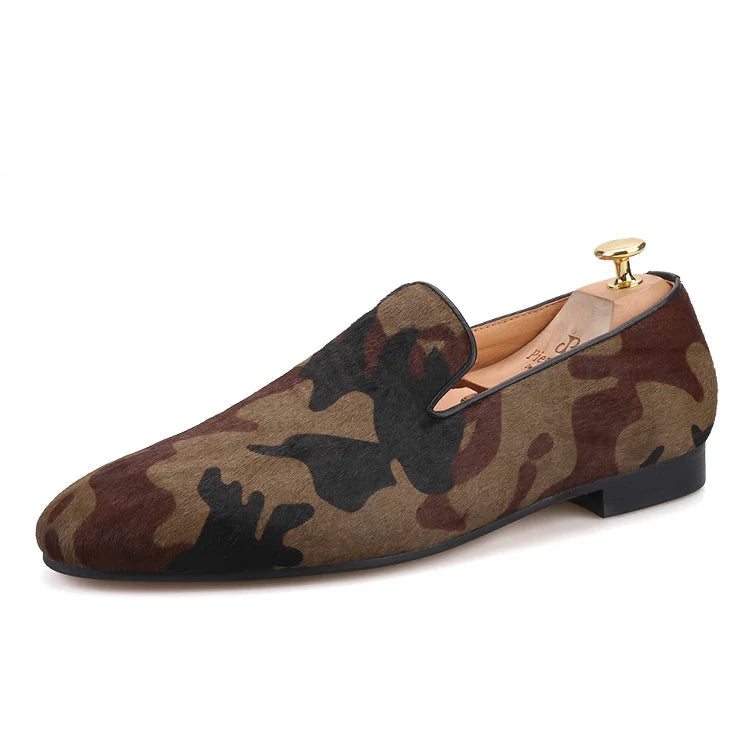 Men's smoking slippers in Horsehair and Camouflage for Parties, Banquets and Casual Shoes