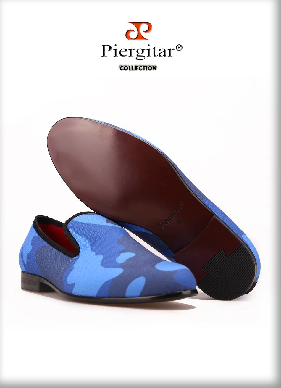 Piergitar Classic loafer styling composed of charged blue shades for a sophisticated yet playful appearance men smoking slippers