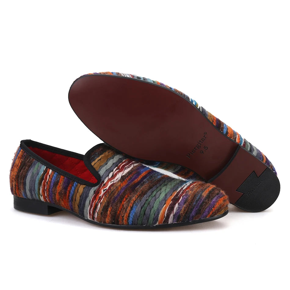 Piergitar Colourful Cotton Fabric Men Shoes Retro And Fashion Loafers British Style Smoking Slippers Plus Size Slip-On Flats