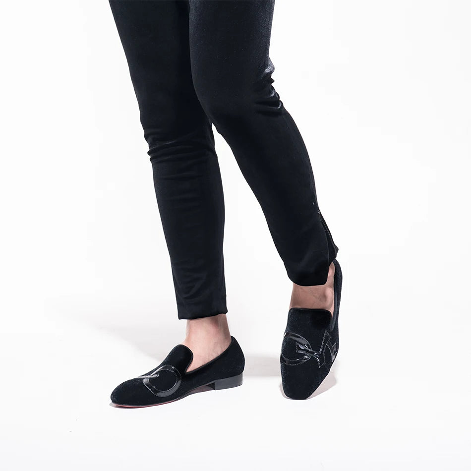 Handmade Black Velvet Shoes Featuring "LOVE", Leather Letters for Fashion Party CL Same Style Men's Loafers