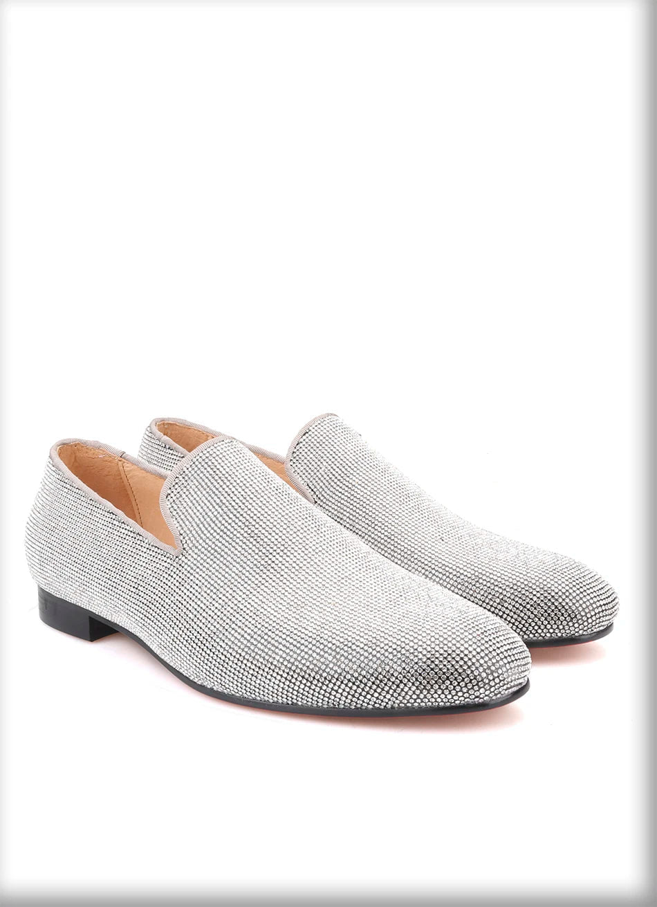 Handmade men's smoking slippers and loafers in red bottoms for weddings and parties.