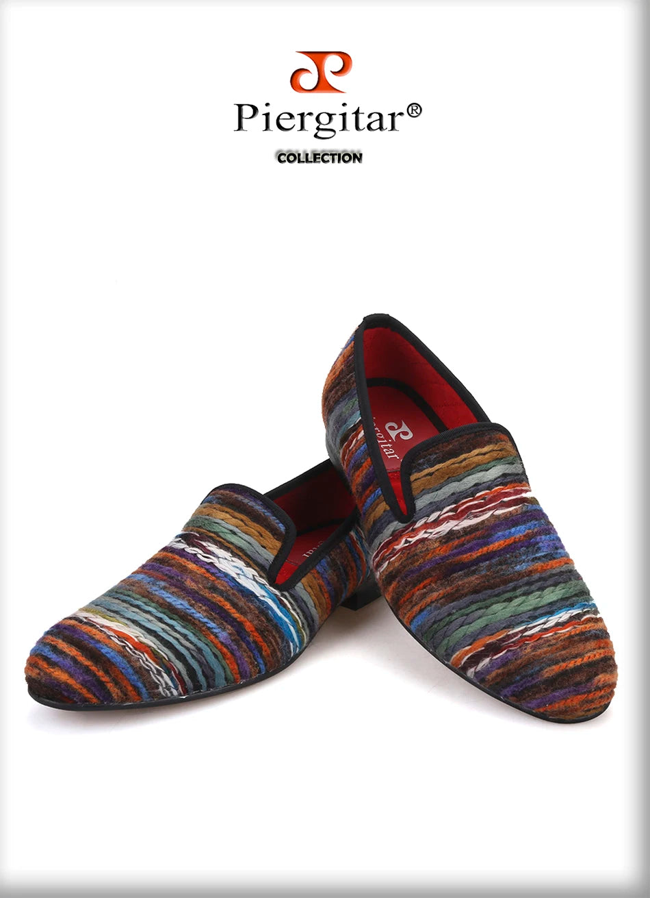 Piergitar Colourful Cotton Fabric Men Shoes Retro And Fashion Loafers British Style Smoking Slippers Plus Size Slip-On Flats