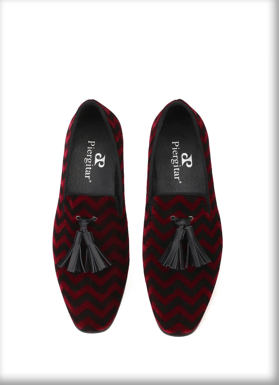 Mix color plaid pattern men's velvet shoes with black leather tassels for wedding and party men's dress shoes